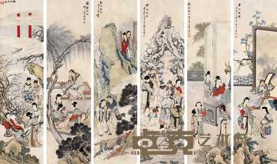 黄山寿 人物故事 六屏 168.5×45cm×6